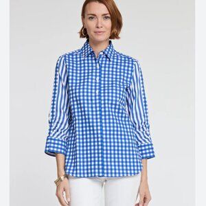 Hinson Wu Zoey 3/4 Sleeve Gingham/Stripe Combo Shirt Size Medium EUC
